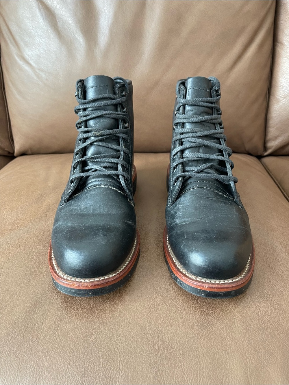 Chippewa Men's Black Leather Lace-Up Boots Size 8.5 D Black